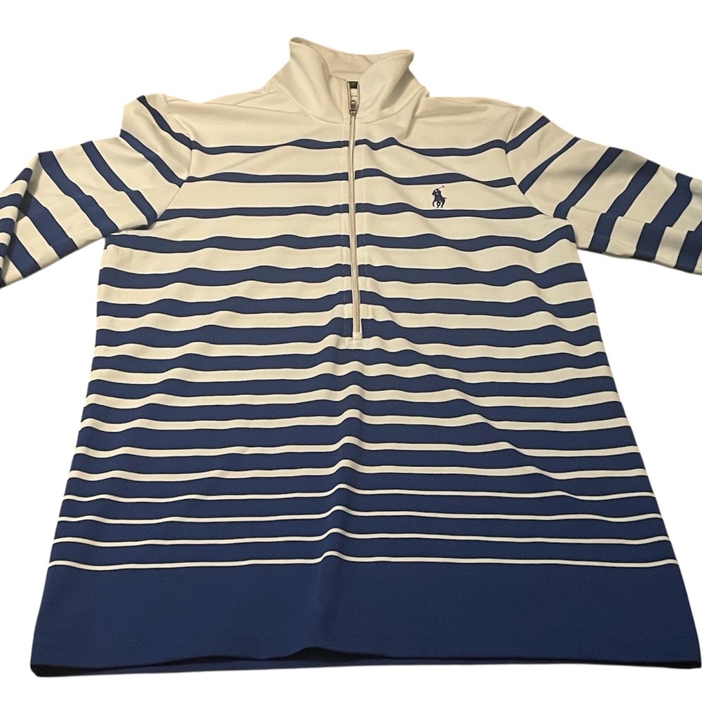 Polo Golf Ralph Lauren Men's L Blue & White Striped 1/2 Zip Long Sleeve
